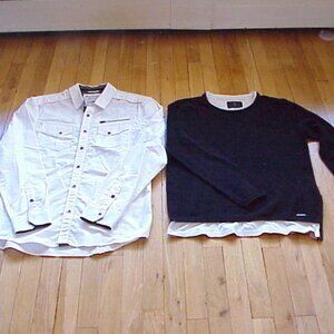 Lot of 2 GUESS White Western Shirt Flap Pocket/Stash & Sweater Large/L w/Zippers